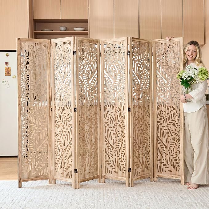 Leaf-Carved Room Divider Privacy Screen - Image 7