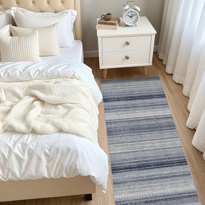 Nakagishi Boho 2x6 Runner Rug Machine Washable Rugs Non Slip Denim Blue | Soft - Image 7
