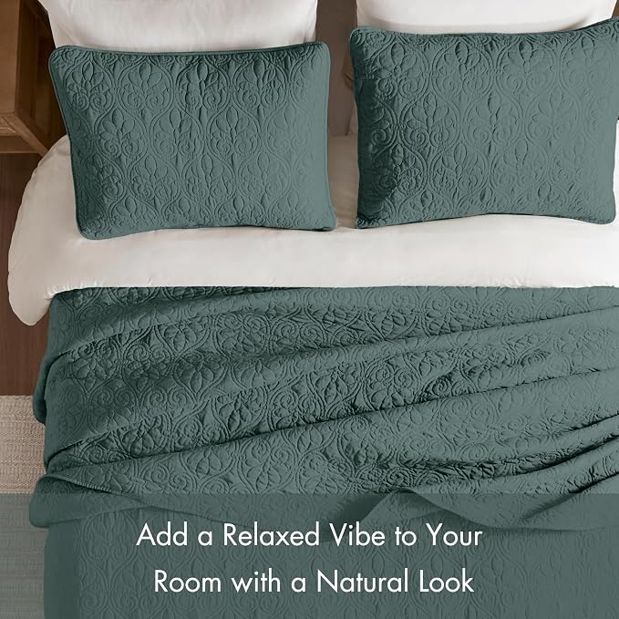 Madison Park Queen Quilt Bedding Set, Cottage-Inspired Damask, Classic Stitch - Image 5