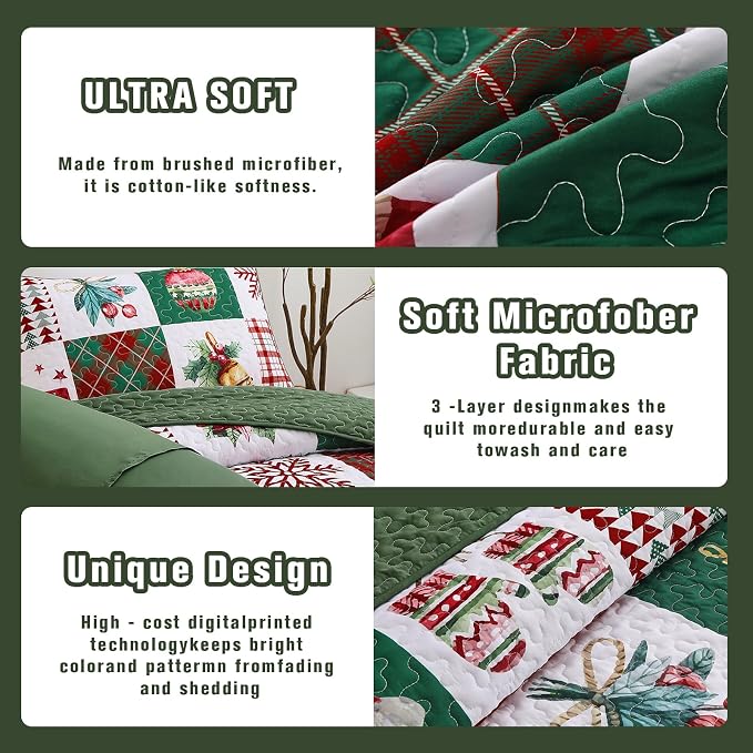 Mybedsoul Christmas Quilt Set King Size 3 Pieces Christmas Patchwork Snowflake - Image 6