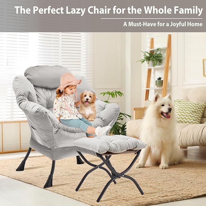 Youtanic Lazy Chair with Folding Ottoman, Accent Chair Velvet Upholstered with - Image 4