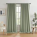 Blackout Linen Curtains 102 Inches Long, Back Tab Loop Pocket Hook Belt Long by KEQIAOSUOCAI