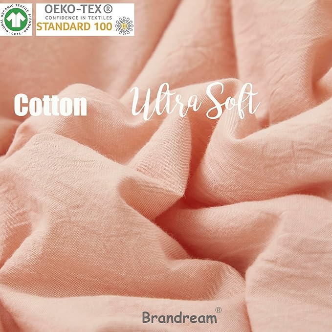 Brandream Boho Bohemian Girl Baby Nursery Crib Bed Skirt Dust Ruffle - Neutral Solid Color Blush Farmhouse Chic 100% Washed Cotton Ruffle