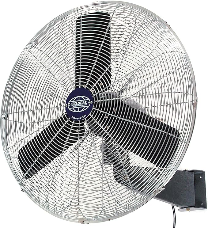 Global Industrial Commercial Wall Mount Fan, Fixed and Oscillating, 30" Diameter, 1/3 HP, 3 Speed, 8775 CFM at 1100 RPM, Tilting Head, For Indoor Use Only