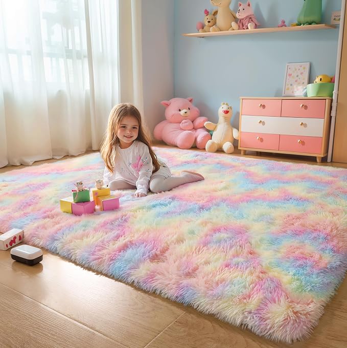 6x9 Rainbow Unicorn Rug for Kids Bedroom, Soft Plush Shag Carpet | Pastel - Image 9