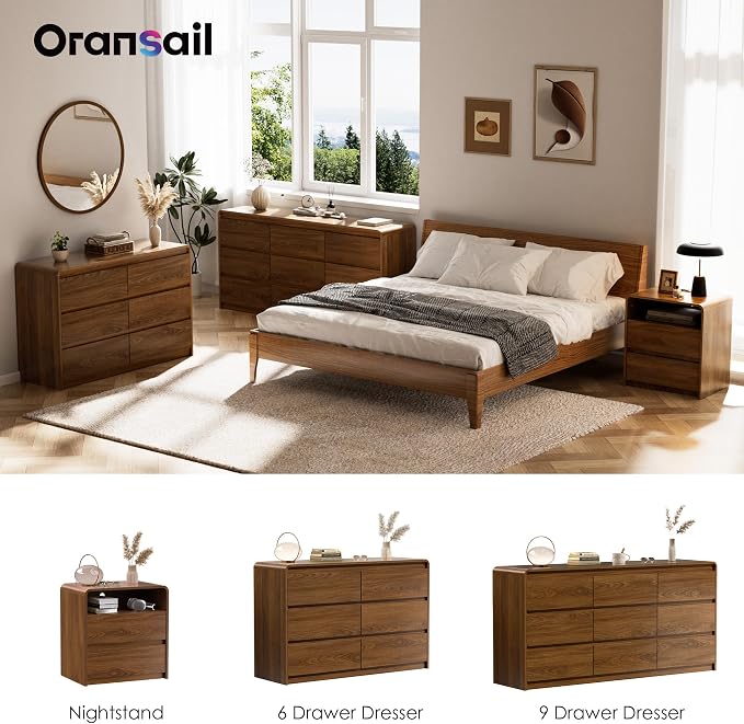Modern Nightstand Set of 2 23.8" Walnut Nightstands - Image 9