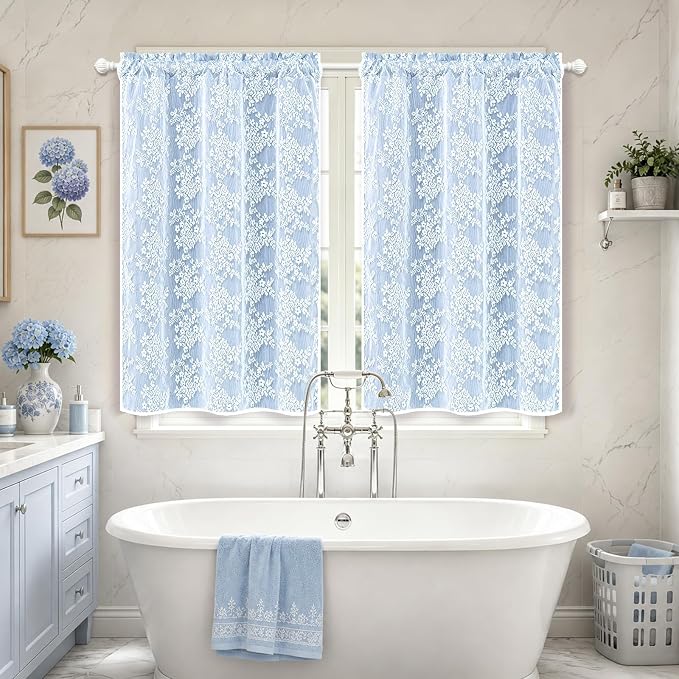 Yinhua Blue Kitchen Curtains 36 Inch Length Double Layer Blackout Cafe Curtains - Image 8