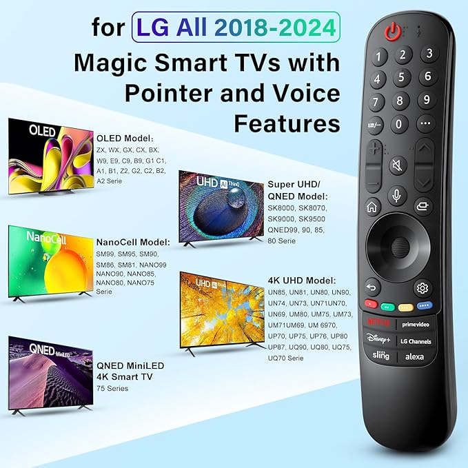 Universal for LG-TV-Magic-Remote-Control-Replacement UHD OLED QNED NanoCell MiniLED C1 C2 C3 C4 4K 8K Smart TVs,MR23GA with Pointer and Voice Function 2018-2024