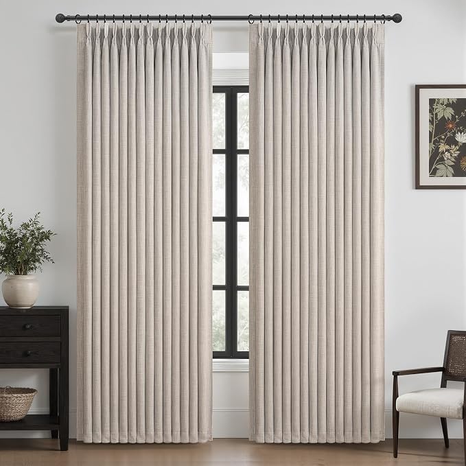 Greyish Beige 70 Inch Extra Wide Pinch Pleated Curtains 96 Inches Long 2 Panels by PleatedDrapes