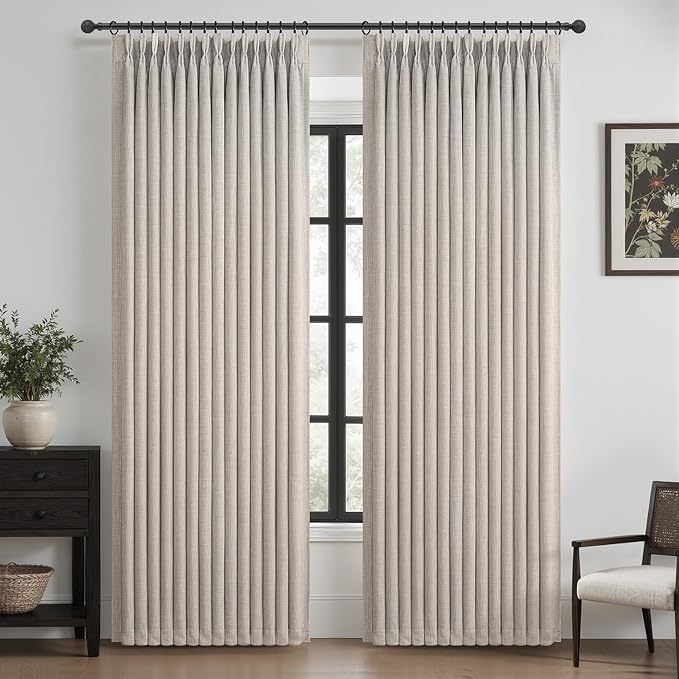 Pinch Pleated Blackout Greyish Beige Curtains 90 Inches Long 2 Panels Set by PleatedDrapes