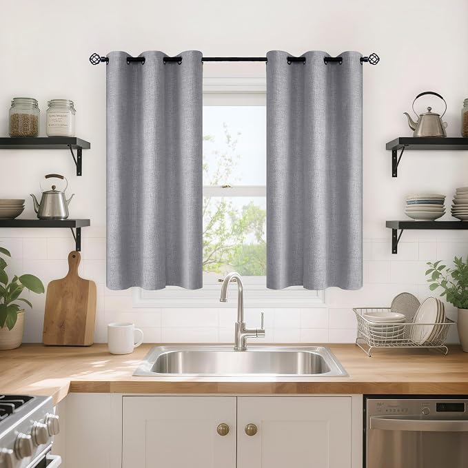 YoungsTex Grey Linen Blackout Curtains 40 Inch Length - Image 3