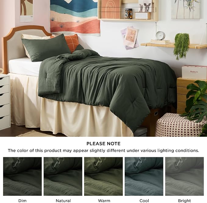 Bedsure Twin/Twin XL Comforter Set, Dark Green Soft Prewashed Bedding - Image 7