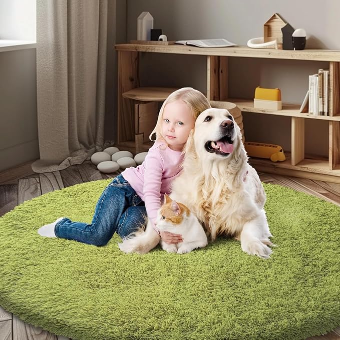 Grass Green Round Shag Area Rug - Image 6