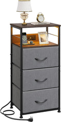 WLIVE Nightstand with Charging Station, 31.9" H Nightstand with 3 Fabric Drawers by WLIVE