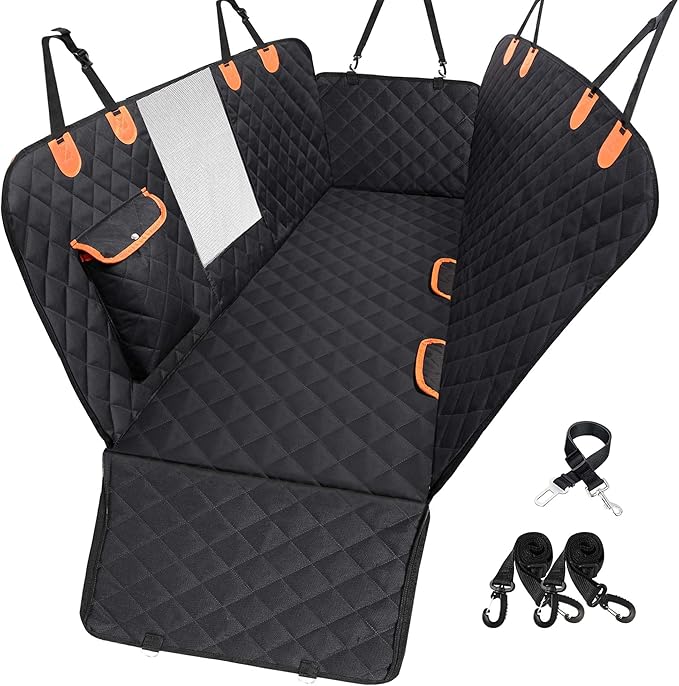Dog Car Seat Cover for Back Seat 600D Scratchproof Nonslip Durable Waterproof Cars Pet Backseat Covers with Mesh Window Dogs Hammock for Car，SUV, Truck (60" W x 64" L)