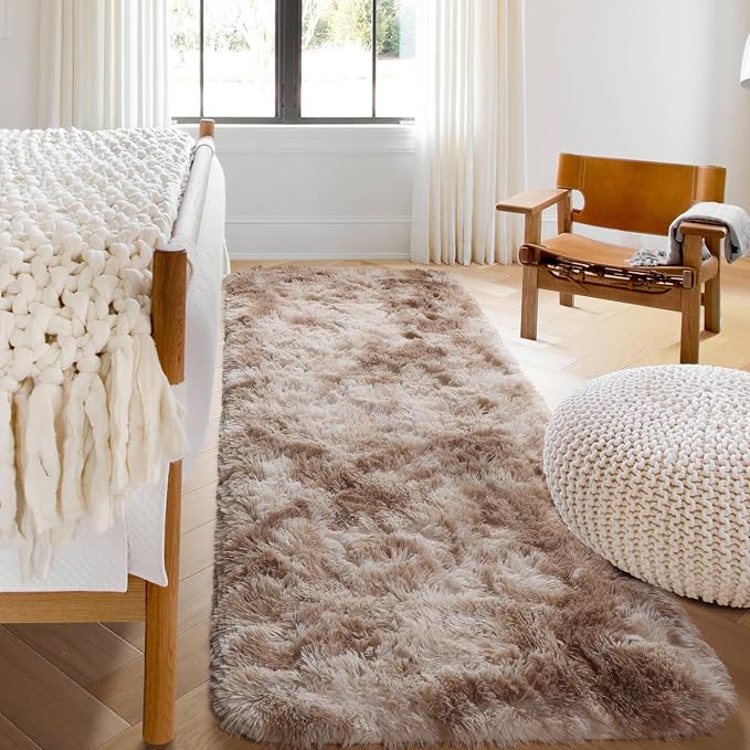 Runner Rugs for Bedroom Living Room, Tie-Dyed Beige 2x6 Bedside Hallway Fluffy - Image 7