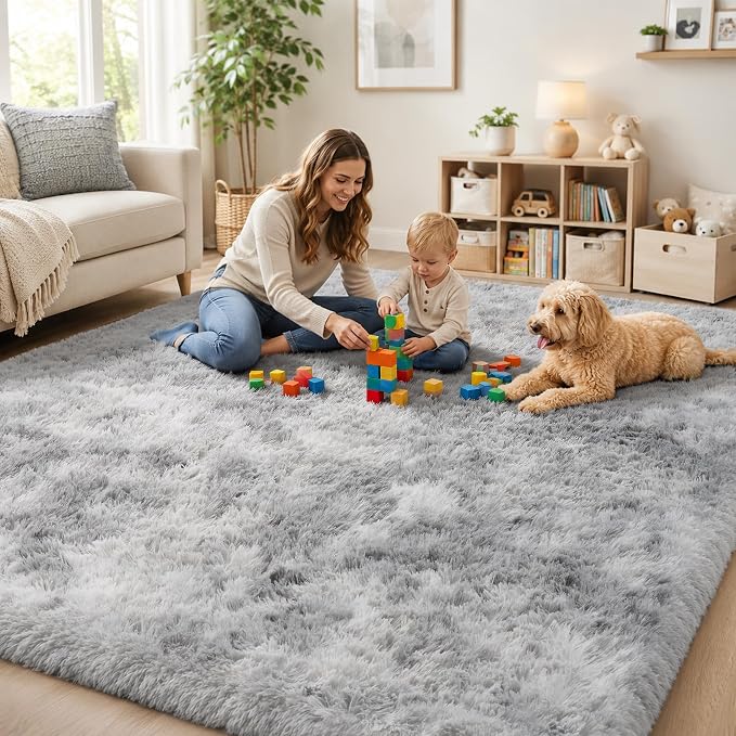 PLHXFR 8x10 Area Rugs Living Room: Fluffy Bedroom Shag Rug Light Grey | Upgrade - Image 8