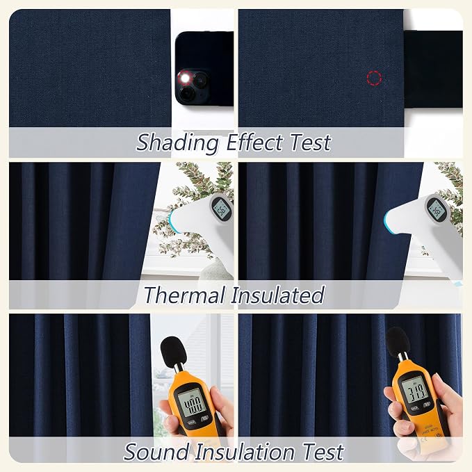 Navy Blue 100% Blackout Curtains 120 Inch Length 2 Panels Set - Image 5
