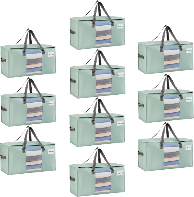 VENO Moving Bags, Wide Open Top, Light Green, 10 Pack | Moving boxes Alternative by Veno
