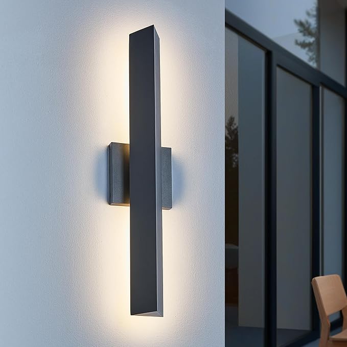 Tarentlight Modern Minimalist 20W LED Outdoor Wall Light, IP65 Waterproof, 1700 Lumens Warm White, Black Textured Aluminum & Frosted Glass, Wall-Mounted Porch Lights for Garage, Patio, Entryway