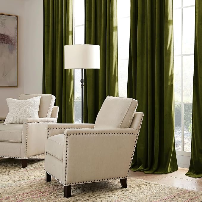 RYB HOME Moss Green Velvet Curtains 84 inches - Image 7
