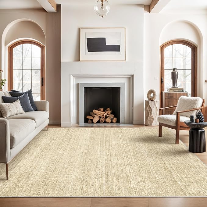 8x10 Area Rugs for Living Room, Large Washable Rug Non Slip, Tan | Soft Low Pile by Valenrug
