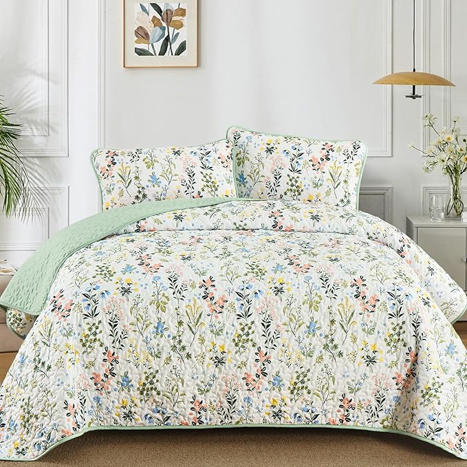 Anibedding Floral Quilt Set King Size, Flower Parrten Bedspread Bedding Set | by Anibedding