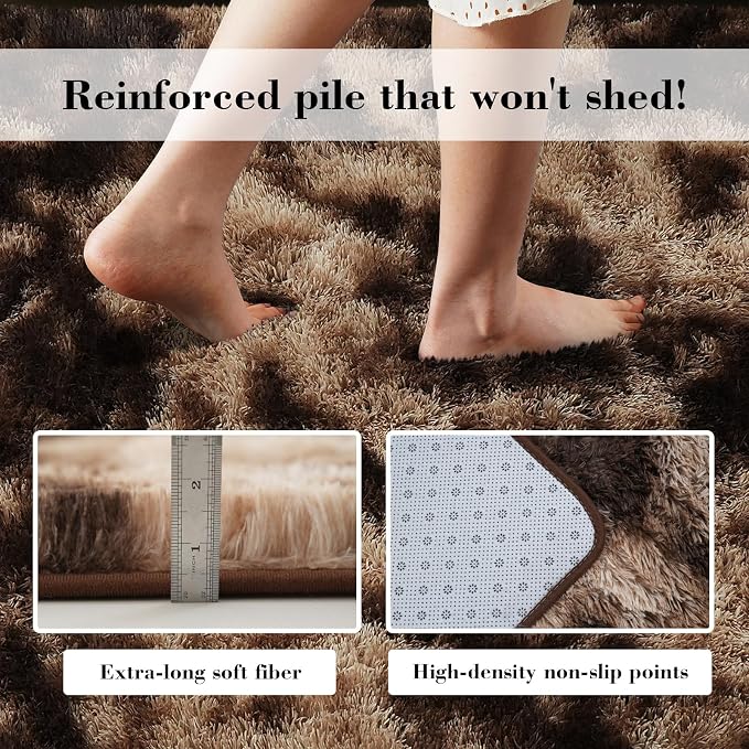 Mottled Brown 3x5 Area Rugs for Bedroom, Fluffy Shag Rug Small Carpet | - Image 6