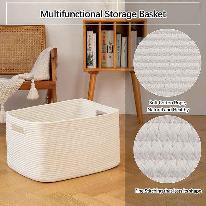 OIAHOMY XXLarge Rectangle Blanket Basket-96L, Cotton Woven Basket - Image 5