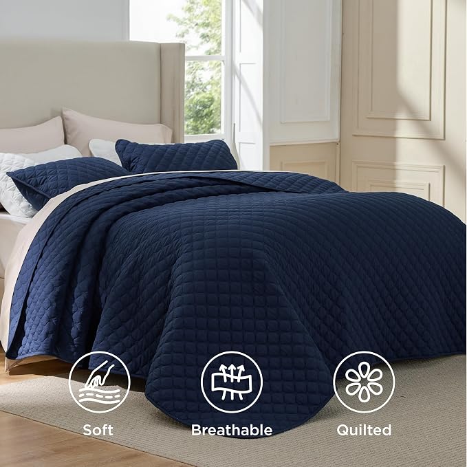 Bedsure King Size Quilt, Classic Honeycomb Quilting Comforter Set Navy | - Image 2
