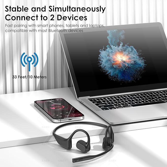 Gixxted Open Ear Headphones with Mic, Bluetooth Headset with Microphone, Dual Connect Bluetooth 5.3 with AI Noise Cancelling Mic & Mute Function, Wireless Headset for Work, Sports, Drive