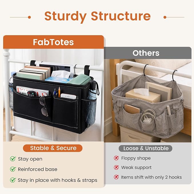 Bedside Caddy for Dorm Bed, Bedside Storage Bag Hanging Organizer | Metal Frame - Image 2