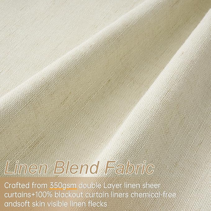 102 Inches Long 100% Blackout Natural Linen Curtains, Farmhouse Pinch Pleated - Image 2