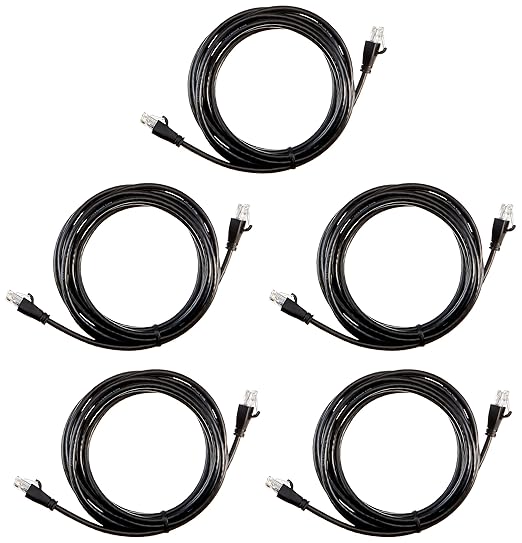 Amazon Basics RJ45 Cat 6 Ethernet Patch Cable, 1Gpbs Transfer Speed, Gold-Plated Connectors, 10 Foot - Pack of 5, Black