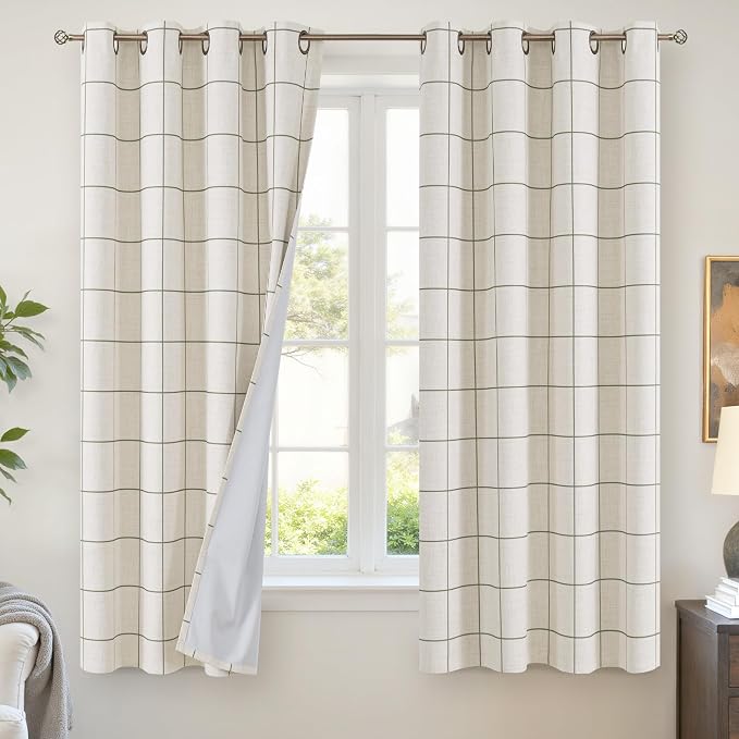Plaid Blackout Curtains for Bedroom, 52x63 Inch 2 Panels, Dark Green | Boho by Lajode