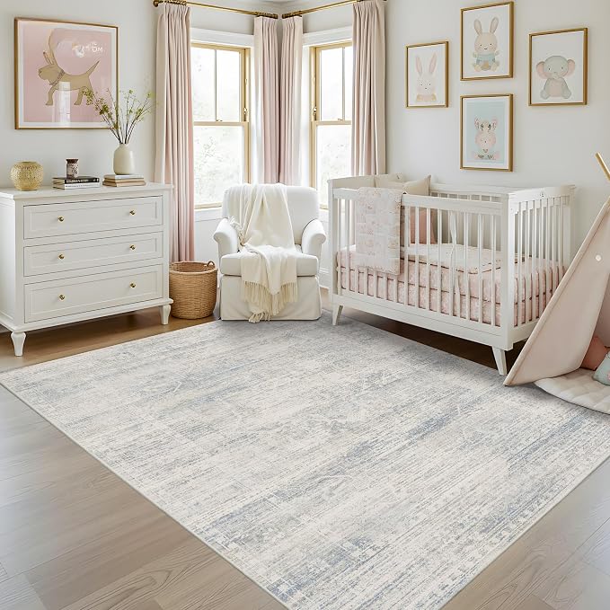 Latte&Fog Washable Blue Rugs for Living Room, 5x7 Area Rug for Bedroom | Non - Image 4