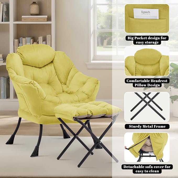 Lazy Chair with Ottoman, Comfy Reading Chair, Lounge Chair - Image 5