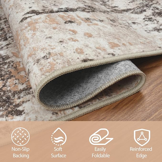 4x6 Area Rugs for Living Room Washable Bedroom Dining Room Brown Beige | Modern - Image 4
