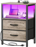 Huuger Night Stand with Charger Station and LED Lights, 2 Drawer Nightstand | by Huuger