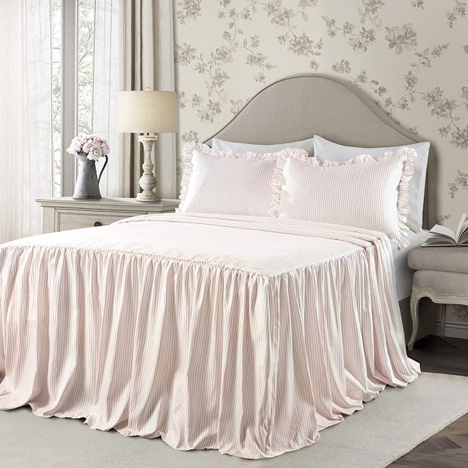 Lush Decor Ticking Stripe Bedspread Queen Size 3 Piece Set Blush by LushDecor