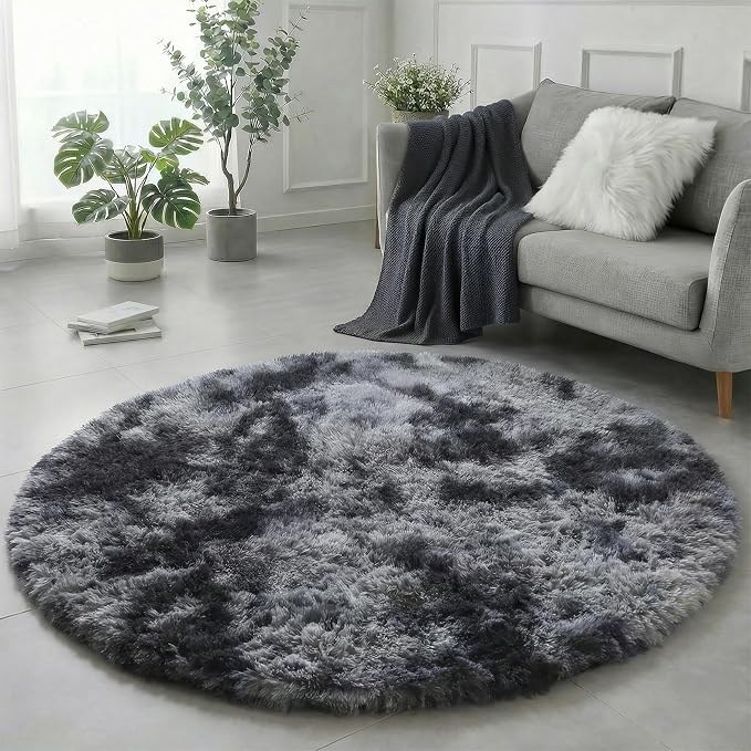 Amdrebio Tie-Dyed Dark Grey Circle Area Rug 5Ft - Image 4