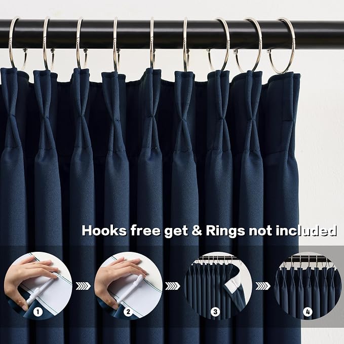 Navy Pleat Wide Width Drapes 80 x 108 inch Long 2 Panels - Image 2