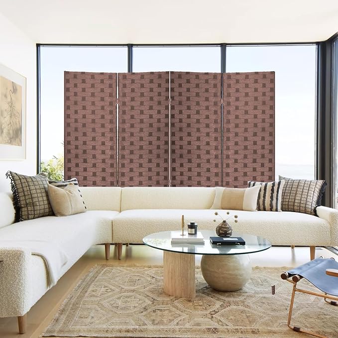 Room Divider Wall Divider 6FT 4 Panels Wood Mesh Hand-Woven Indoor Room Screen - Image 7