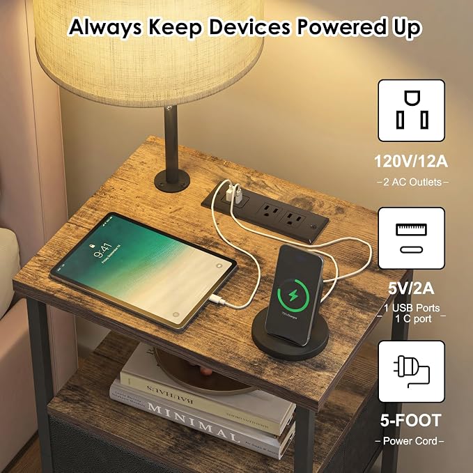 Fixwal Nightstand with Lights Bedside Table with 3 Color Temperatures Bulb - Image 4