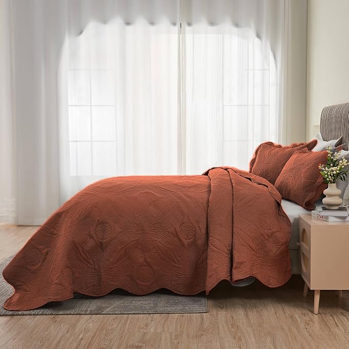 Kingnex Oversized King Bedspreads 128x120 Ultrasonic Quilted Baked Clay | Extra - Image 4