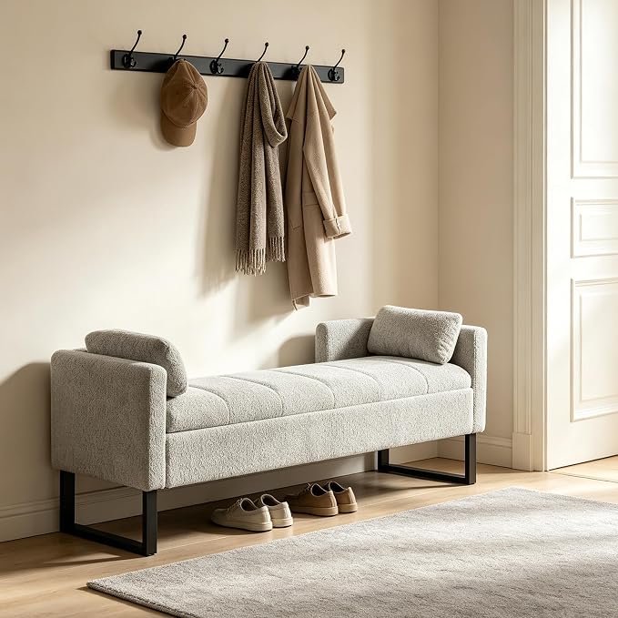 Chifee & Vingol 64" W Storage Benches End of Bed Bench, Light Gray - Image 8
