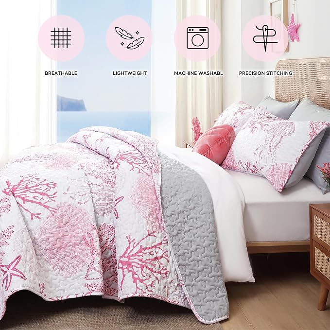 weigelia Coastal Quilt King Size, Soft Lightweight Microfiber, Machine Washable - Image 4