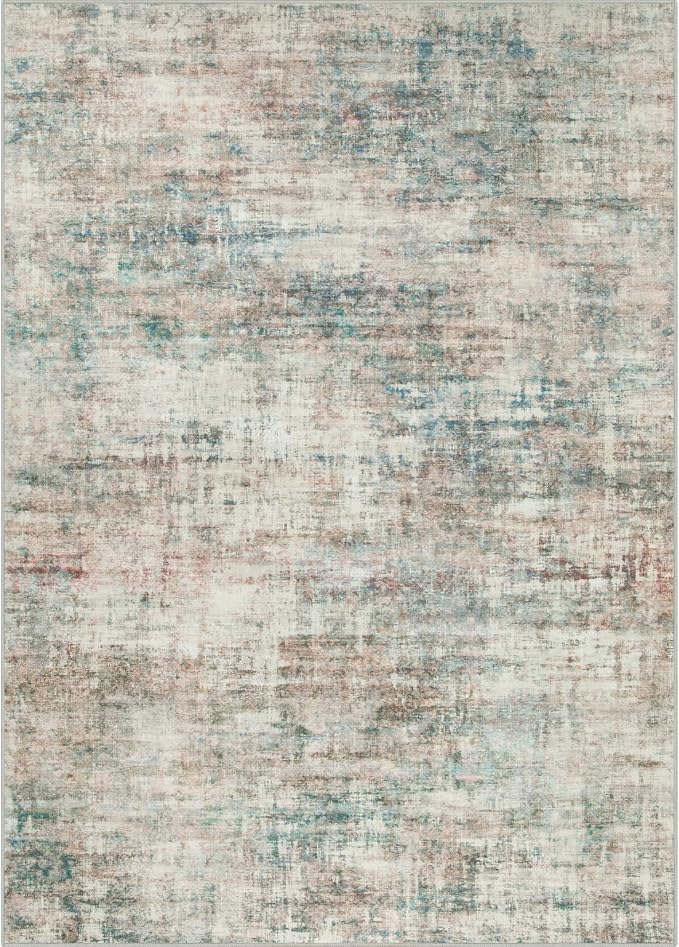 6x9 Area Rugs for Living Room: Washable Abstract Multi Color Badroom Carpet | - Image 8