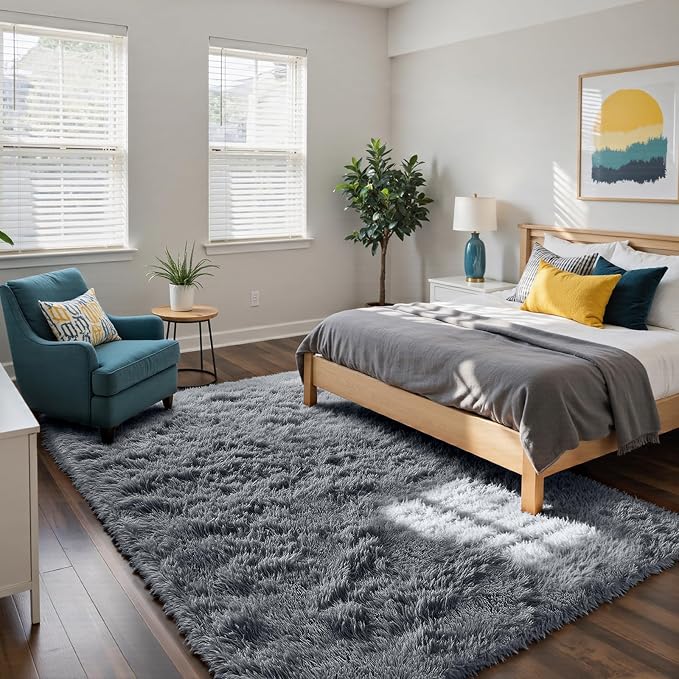 Grey 9x12 Area Rugs for Living Room, Fluffy Shag Rug Large Bedroom Carpet | - Image 3