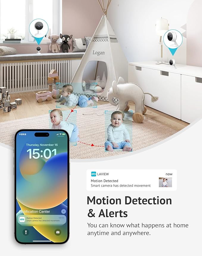 LaView 5MP 3K Cameras for Home Security Indoor,Home Security Camera for Baby/Elder/Pet/Nanny,Baby Cam Starlight Sensor Color Night Vision,US Cloud Service,Compatible with Alexa